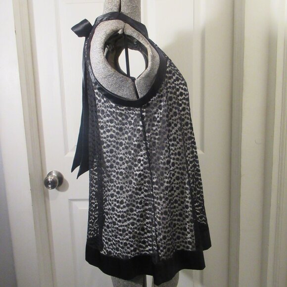 Nicole Miller Black & White Lace Dot Size Small Halter Neck Top Satin Bow Tie - Picture 6 of 14